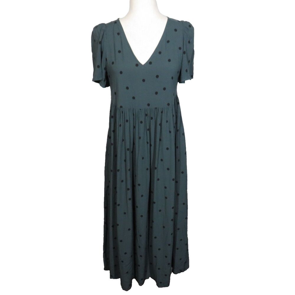 Madewell Puff Sleeve V-Neck Side Pocket Midi Dress in Tossed Dot Size XS